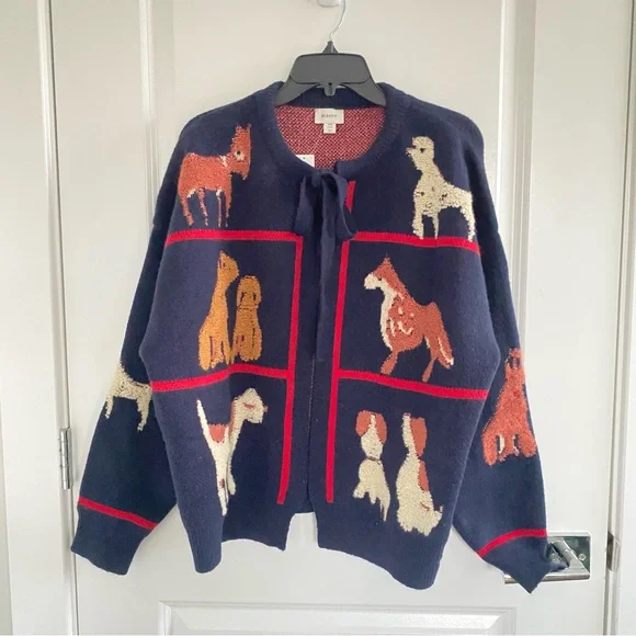 Anthropologie Maeve Dogs Tie-Front Cardigan Sweater NWT - Picture 2 of 4